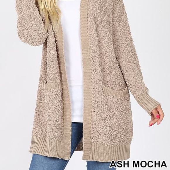 LONG SLEEVE POPCORN CARDIGAN WITH POCKETS - Picture 2 of 2